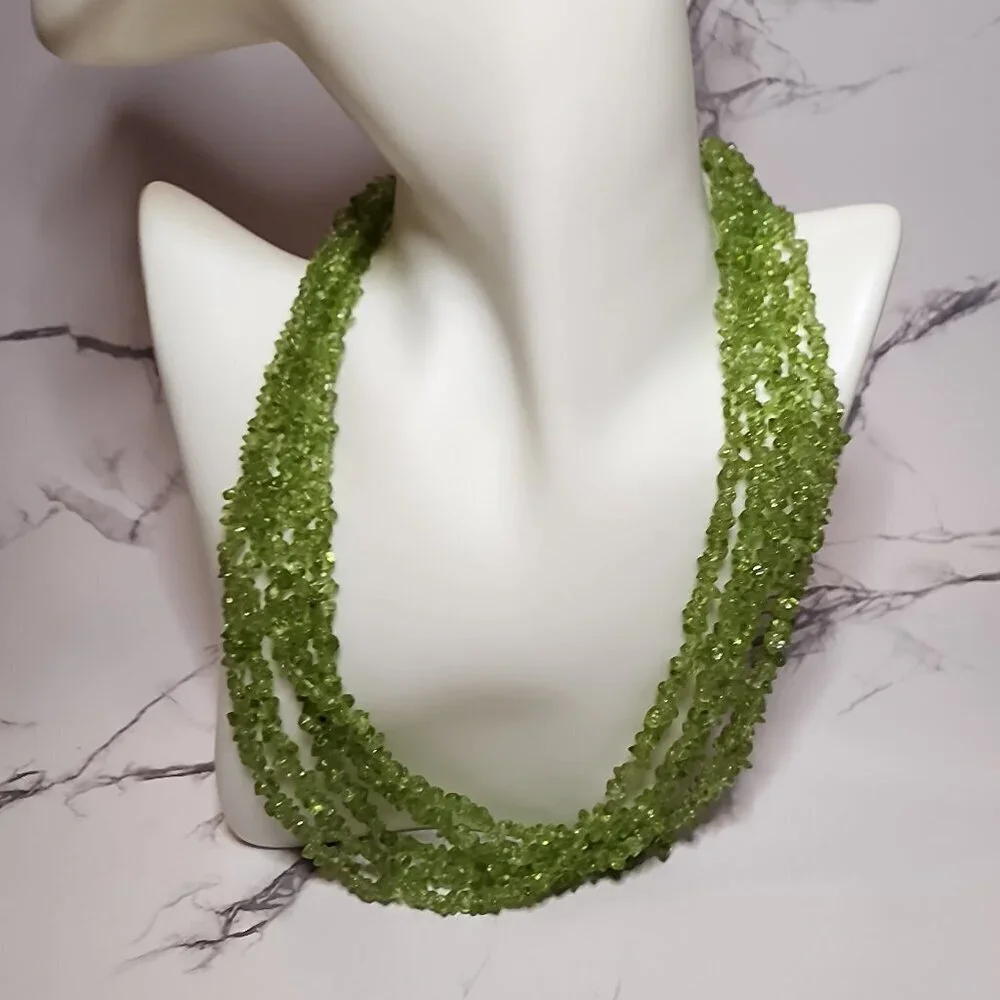 Multistrand Light Green Peridot Chip Necklace